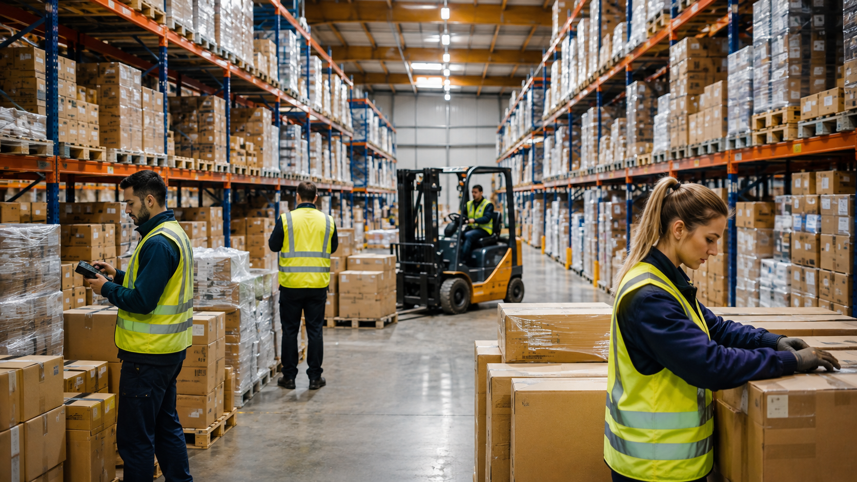 wide-angle modern 3PL warehouse interior